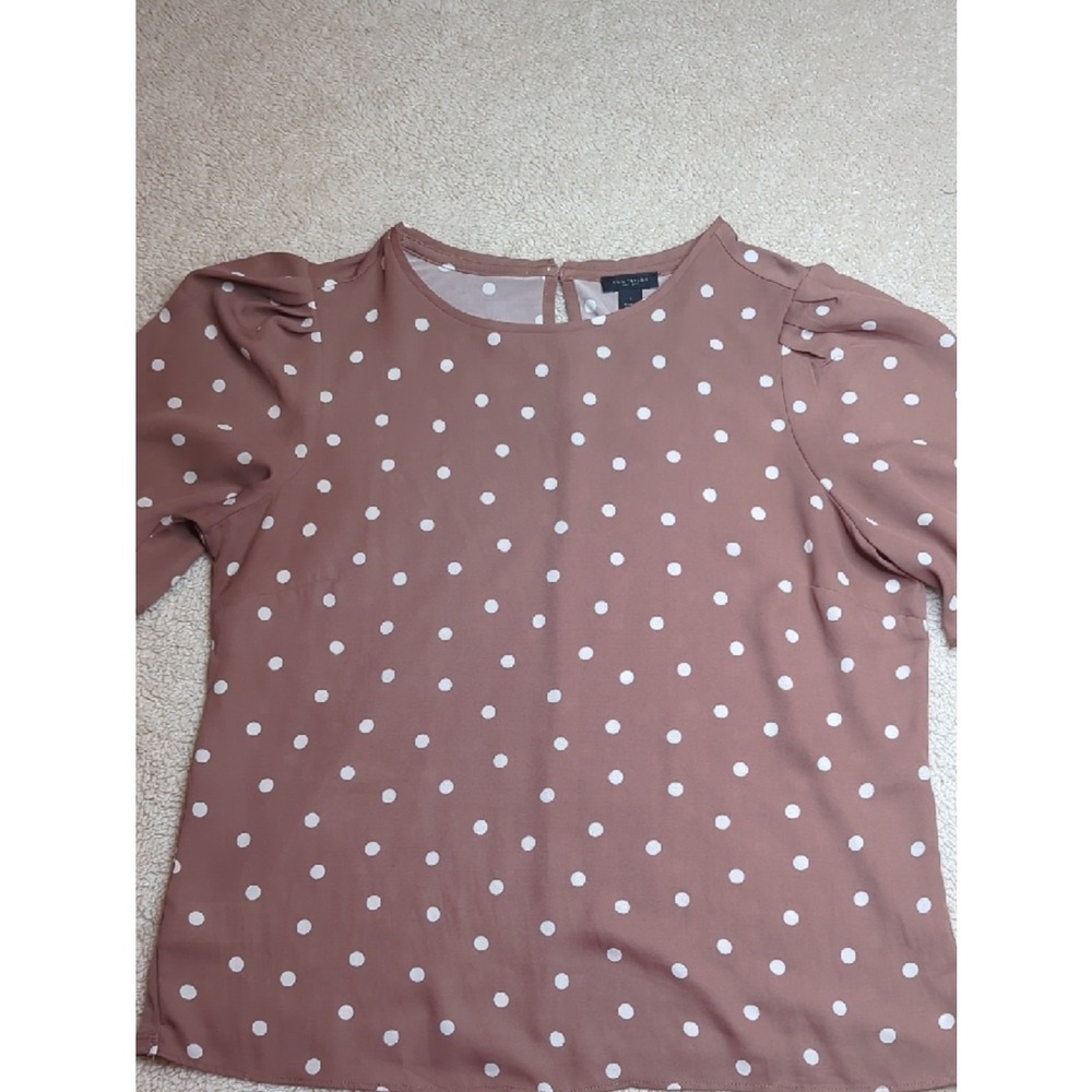 Ann Taylor Brown Polka Dot Puff Sleeve Blouse